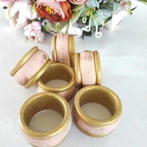 Szalvétagyűrű szett- Koptatott púder rózsaszín-arany, Otthon & Életmód, Konyhafelszerelés, tálalás, Tálalás, Szalvétatartó, szalvétagyűrű, Festett tárgyak, MESKA