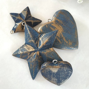 Vintage stílusú indigókék és bronz fa karácsonyfadísz szett - karácsony - karácsonyi lakásdekoráció - karácsonyfadíszek - Meska.hu