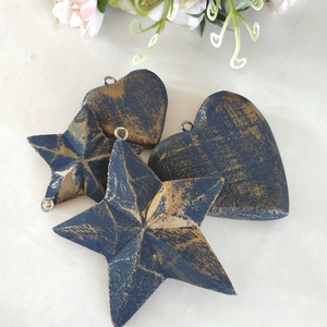 Vintage stílusú indigókék és bronz fa karácsonyfadísz szett - Meska.hu