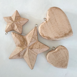 Vintage stílusú púder rózsaszín és bronz fa karácsonyfadísz szett - karácsony - karácsonyi lakásdekoráció - karácsonyfadíszek - Meska.hu