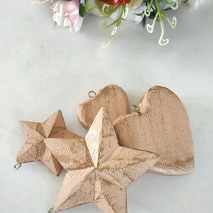 Vintage stílusú púder rózsaszín és bronz fa karácsonyfadísz szett - Meska.hu