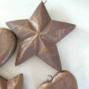 Vintage stílusú pasztel lila és bronz fa karácsonyfadísz szett - karácsony - karácsonyi lakásdekoráció - karácsonyfadíszek - Meska.hu