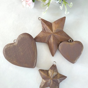 Vintage stílusú pasztel lila és bronz fa karácsonyfadísz szett - karácsony - karácsonyi lakásdekoráció - karácsonyfadíszek - Meska.hu