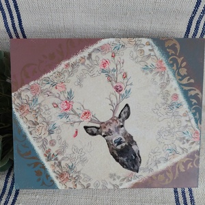 Vintage stílusú karácsonyi macaronos doboz szarvassal- díszdoboz - lila - kék-arany  szín - otthon & életmód - lakástextil - varrókellék - Meska.hu