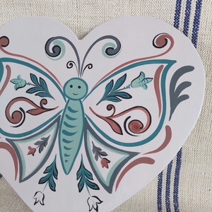 Kézzel festett pillangós  szív tábla Húsvét -tavasz - otthon & lakás - dekoráció - kép & falikép - táblakép - Meska.hu