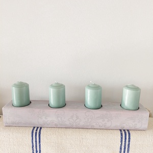 Fa adventi asztalközép  asztaldísz gyertyatartó- pasztell lila- ezüst , Esküvő, Dekoráció, Gyertya & Gyertyatartó, Festett tárgyak, MESKA