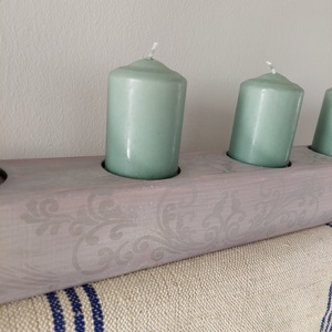 Fa adventi asztalközép  asztaldísz gyertyatartó- pasztell lila- ezüst  - esküvő - dekoráció - gyertya & gyertyatartó - Meska.hu