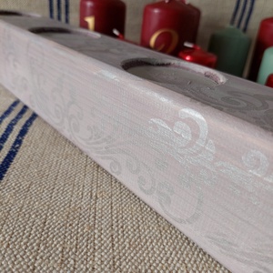 Fa adventi asztalközép  asztaldísz gyertyatartó- pasztell lila- ezüst  - esküvő - dekoráció - gyertya & gyertyatartó - Meska.hu