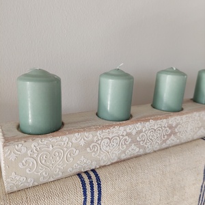 Fa adventi asztalközép  asztaldísz gyertyatartó- koptatott fehér  - esküvő - dekoráció - gyertya & gyertyatartó - Meska.hu