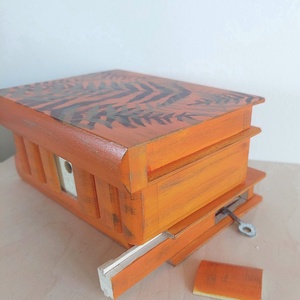 Puzzle doboz/ titkos doboz - narancs lila bronz  botanika- nagyobb méret - ékszer - ékszertartó - ékszerdoboz - Meska.hu