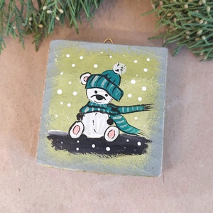 Maci a hóesésben- mini fali kép - otthon & életmód - dekoráció - fali és függő dekoráció - falra akasztható dekor - Meska.hu