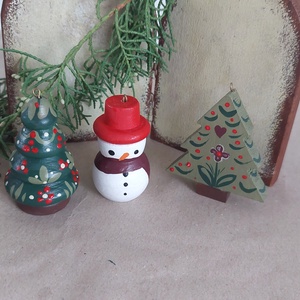 Kézzel festett karácsonyi dísz szett 3 db, Karácsony, Karácsonyi lakásdekoráció, Karácsonyfadíszek, Festett tárgyak, MESKA