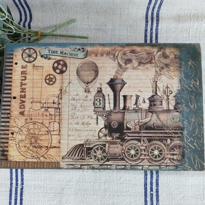 Vintage stílusú gőzmozdonyos doboz - díszdoboz - zöld- kék-arany  szín - otthon & életmód - lakástextil - varrókellék - Meska.hu