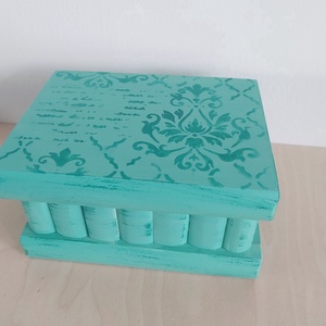 Puzzle doboz/ titkos doboz- világostürkiz sötéttürkiz barokk -nagyobb méret, Ékszer, Ékszertartó, Ékszerdoboz, Festett tárgyak, MESKA