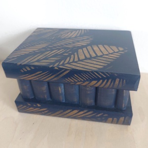 Puzzle doboz/ titkos doboz- indigókék bronz levelek-nagyobb méret - ékszer - ékszertartó - ékszerdoboz - Meska.hu