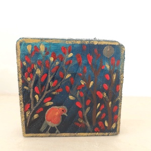 Vörösbegy-mini fali kép - otthon & életmód - dekoráció - fali és függő dekoráció - falra akasztható dekor - Meska.hu