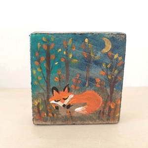 Róka szundi-mini fali kép, Otthon & Életmód, Dekoráció, Fali és függő dekoráció, Falra akasztható dekor, Festett tárgyak, MESKA