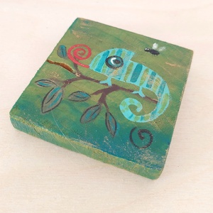 Kaméleon-mini fali kép, Otthon & Életmód, Dekoráció, Fali és függő dekoráció, Falra akasztható dekor, Festett tárgyak, MESKA