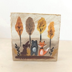 Erdei barátok-mini fali kép, Otthon & Életmód, Dekoráció, Fali és függő dekoráció, Falra akasztható dekor, Festett tárgyak, MESKA