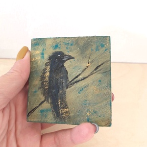 Holló-mini fali kép, Otthon & Életmód, Dekoráció, Fali és függő dekoráció, Falra akasztható dekor, Festett tárgyak, MESKA