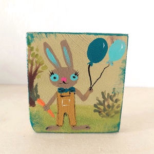 Nyuszi buli-mini fali kép, Otthon & Életmód, Dekoráció, Fali és függő dekoráció, Falra akasztható dekor, Festett tárgyak, MESKA