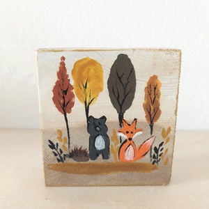 Erdei barátok II.-mini fali kép, Otthon & Életmód, Dekoráció, Fali és függő dekoráció, Falra akasztható dekor, Festett tárgyak, MESKA