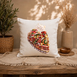 Karácsonyi díszpárnahuzat � Játékmozdony � 40�40 cm - Meska.hu