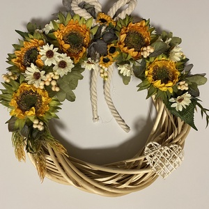 Ajtódísz/kopogtató napraforgó, Otthon & Életmód, Dekoráció, Virágdísz és tartó, Koszorú, Virágkötés, MESKA