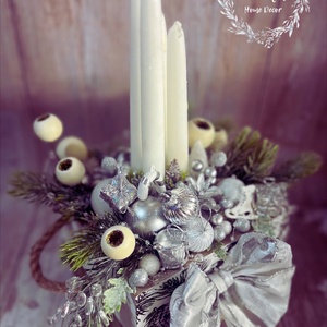 Ezüst elegancia - karácsony - adventi díszek - adventi gyertyadíszek és koszorúdíszek - Meska.hu