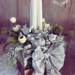 Ezüst elegancia - karácsony - adventi díszek - adventi gyertyadíszek és koszorúdíszek - Meska.hu