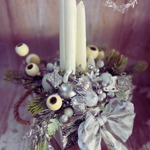 Ezüst elegancia - karácsony - adventi díszek - adventi gyertyadíszek és koszorúdíszek - Meska.hu