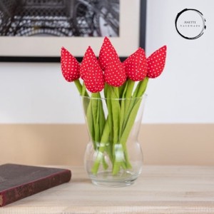 Textil tulipán piros/fehér  - Meska.hu
