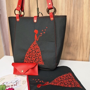Enani shopper, óriás neszeszer,bőr szemüvegtok, Táska & Tok, Kézitáska & válltáska, Vállon átvethető táska, Varrás, Fekete  színű extra erős vászon, vállon és kézben hordható táska,piros színű marhabőrrel  kombinálv..., MESKA
