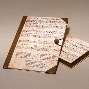 Hangjegyfüzet és cd doboz, szett zenészeknek. Vintage stílusú, kottás borító, barna vászon -  - Meska.hu