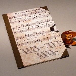 Hangjegyfüzet és cd doboz, szett zenészeknek. Vintage stílusú, kottás borító, barna vászon -  - Meska.hu
