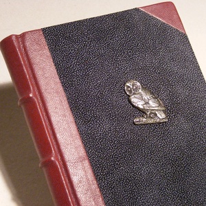 Legujabb levelező másolat, kézzel kötött könyv minta levelekkel, valódi bőr és bársony borító, fém bagoly -  - Meska.hu