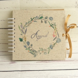 Egyedi felirattal, névvel is kérhető fotóalbum, spirál album, scrapbook. Ajándék Anyák napjára. Vászon borító koszorúval - otthon & életmód - papír, írószer - album & fotóalbum - Meska.hu