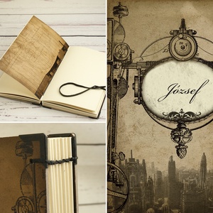 Steampunk jegyzetfüzet, napló, notesz kopt fűzéssel, férfiaknak. Nyomtatott elválasztólapok, fém sarkok, bőrzsinór - otthon & lakás - papír írószer - jegyzetfüzet & napló - Meska.hu