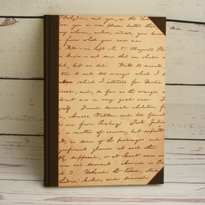 Vonalas napló A4-es lapokkal, régi kézírást utánzó borítóval, gerinc és sarkok sötétbarna vászonból, kézzel fűzött - otthon & életmód - papír, írószer - jegyzetfüzet & napló - Meska.hu