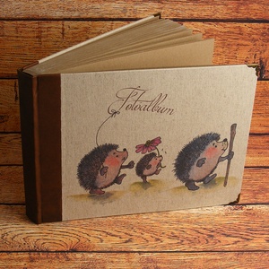Nagyméretű album, fotóalbum barna bőr gerinccel, rusztikus, nyomtatott natúr vászonnal, egyedi felirattal, névvel is - otthon & életmód - papír, írószer - album & fotóalbum - Meska.hu