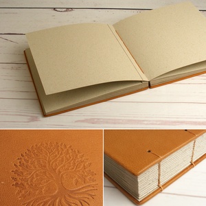 Valódi  bőr fotóalbum, csau színű fényképalbum, életfás album kopt fűzéssel. Ajándék scrapbook, emlékalbum felnőtteknek - otthon & életmód - papír, írószer - album & fotóalbum - Meska.hu