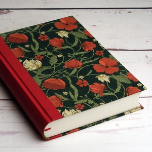 Pipacsos napló piros vászon gerinccel, virágmintás papír borítóval. Névre szólóan és többféle belső lappal is kérhető - Meska.hu