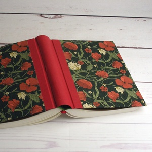 Pipacsos napló piros vászon gerinccel, virágmintás papír borítóval. Névre szólóan és többféle belső lappal is kérhető - otthon & életmód - papír, írószer - jegyzetfüzet & napló - Meska.hu