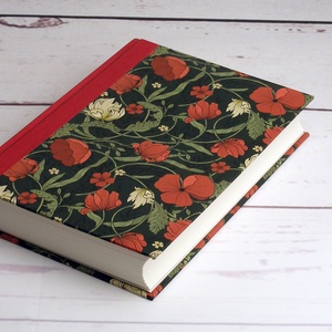 Pipacsos napló piros vászon gerinccel, virágmintás papír borítóval. Névre szólóan és többféle belső lappal is kérhető - otthon & életmód - papír, írószer - jegyzetfüzet & napló - Meska.hu