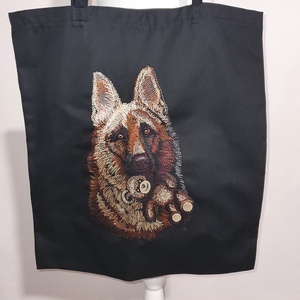Németjuhász hímzett vászontáska  - táska & tok - bevásárlás & shopper táska - shopper, textiltáska, szatyor - Meska.hu