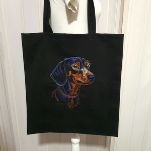 Tacskó hímzett vászontáska , Táska & Tok, Bevásárlás & Shopper táska, Shopper, textiltáska, szatyor, Hímzés, Varrás, MESKA