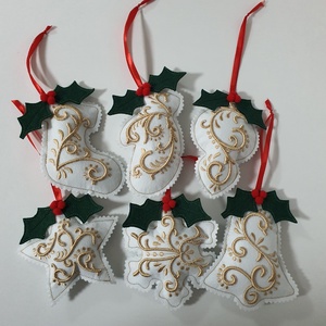 Hímzett karácsonyfa dísz szett, Karácsony, Karácsonyi lakásdekoráció, Karácsonyfadíszek, Hímzés, Varrás, MESKA
