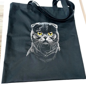 Fülesincs cica hímzett vászontáska  - Meska.hu