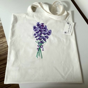 Levendulás hímzett vászontáska , Táska & Tok, Bevásárlás & Shopper táska, Shopper, textiltáska, szatyor, Hímzés, Varrás, MESKA