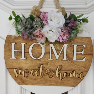 Romantikus Home sweet  home ajtó kopogtató , Otthon & Életmód, Dekoráció, Ajtó- és ablak dekoráció, Ajtódísz & Kopogtató, Famegmunkálás, Festészet, MESKA